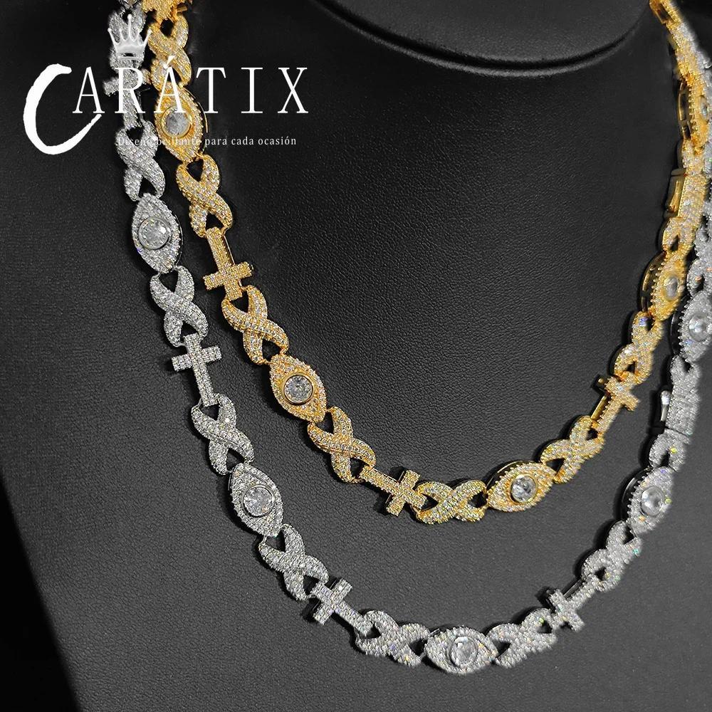 CARÁTIX Luxury Full Pave Zircon Eye & Cross Infinity Link Chain Necklace – Hip Hop Jewelry for Women & Men
