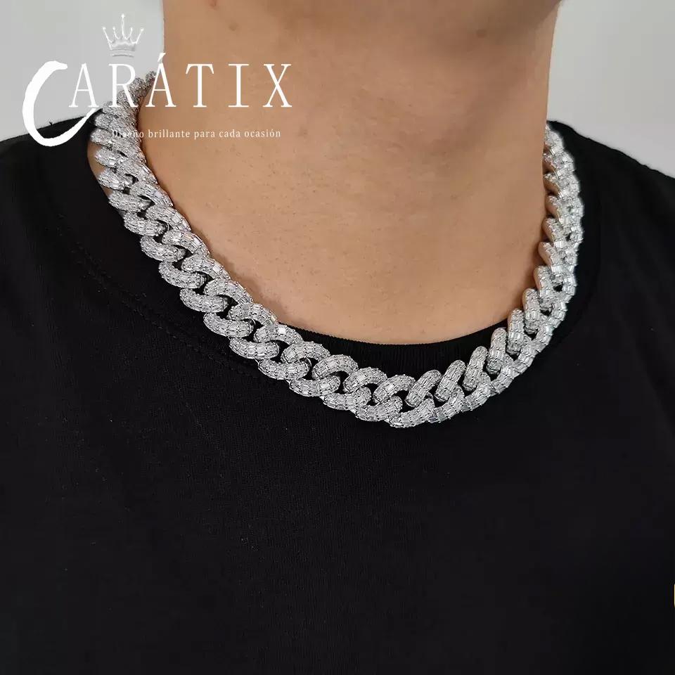 CARÁTIX - 21Mm Thick Cuban Link Chain Necklace Cubic Zirconia Women's T Square Cuban Chain Men Luxury Necklace Jewelry Valentine's Day Gift for Men & Girls & Boys Mothers' Day Gift #Springtok