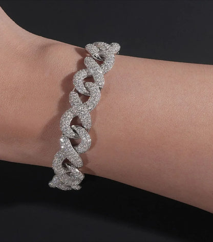 13mm Figure-Eight Cuban Link Bracelet S925 Silver | Moissanite Hip Hop Jewelry - CaratixJewelry