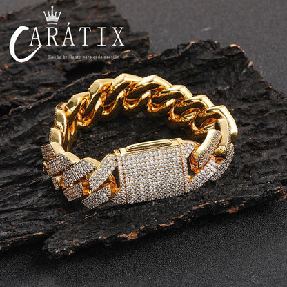 CARÁTIX – 20mm 3-Row Thick Cuban Link Chain Necklace | Bling Iced Hip Hop Jewelry for Men