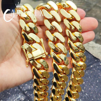 CARÁTIX 22MM Miami Cuban Link Chain Necklace – Brass Hip Hop Jewelry, Thick & Bold for Men & Women