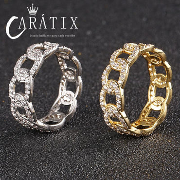 Caratix-Personalized Cuban Ring Trend Men's and Women's Plated Row Hip Hop Wind Copper Zircon Ring High Quality Hip Hop Ring