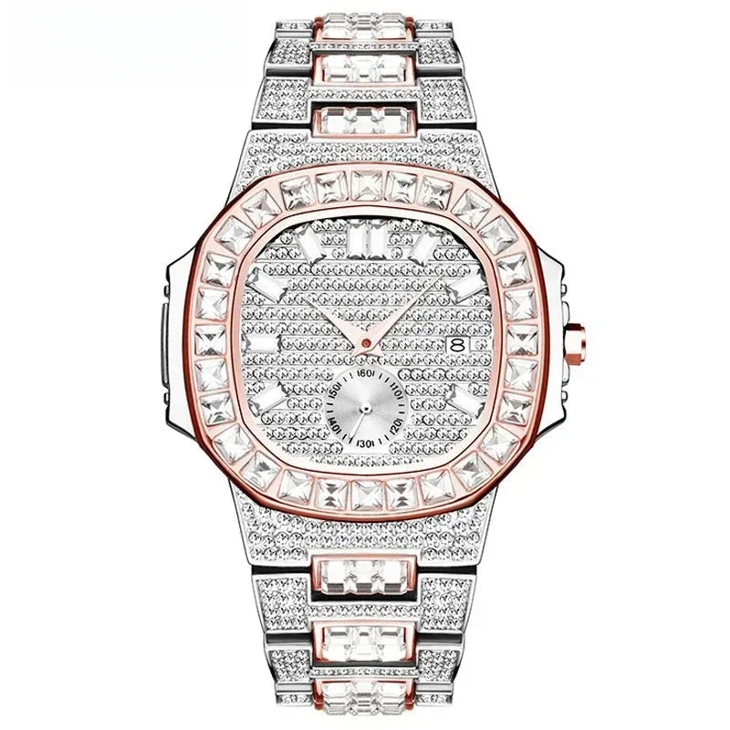 Luxury Nautilus Iced Out Watch for Men | Full Quartz Mens Watches | Hip Hop Bracelet Clock | Waterproof Gift for Men | Caratix - CaratixJewelry