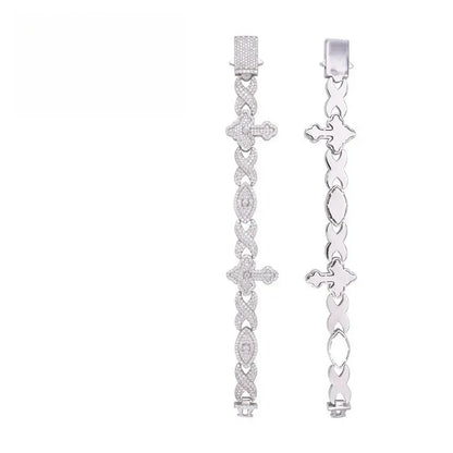 12mm Moissanite Eye & Cross Cuban Link Bracelet – S925 Sterling Silver Iced-Out Hip Hop Men’s Streetwear Jewelry - CaratixJewelry