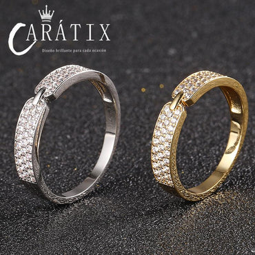 Caratix-Fashion Versatile Zircon Inlaid High Quality Ring Women's, Simple Plated Real Couple Ring High Quality Hip Hop Ring