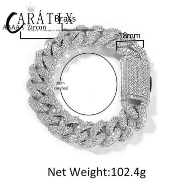 CARÁTIX 18mm Cuban Chain Set | 5A+ CZ Iced Out Hip Hop Necklace & Bracelet for Men
