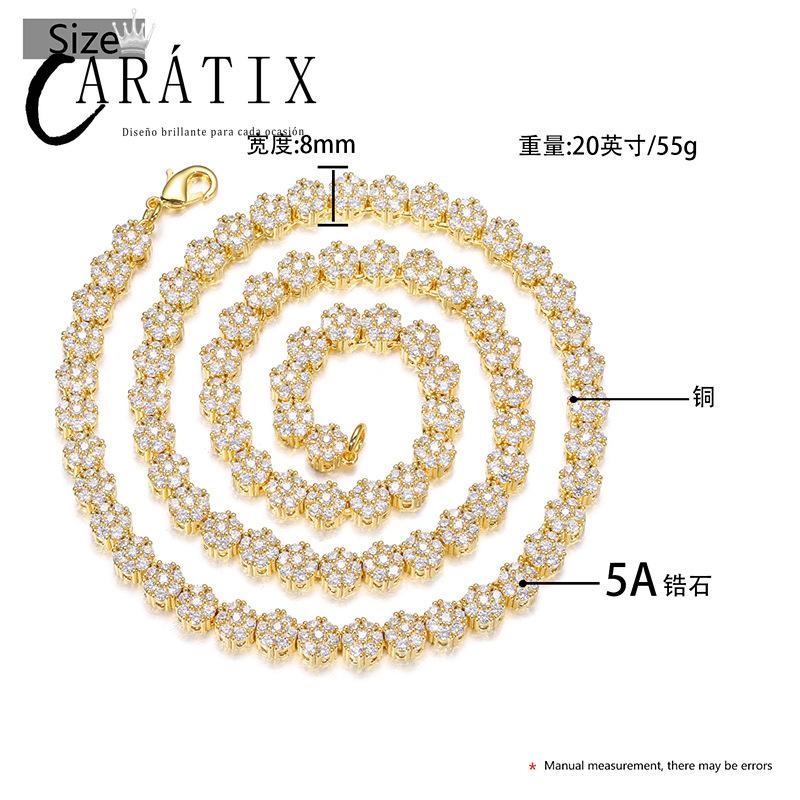 CARÁTIX Plum Blossom Tennis Chain | 3A+ CZ Iced Out Hip Hop Necklace for Men & Women (8mm)