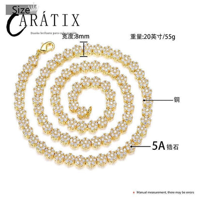 CARÁTIX Plum Blossom Tennis Chain | 3A+ CZ Iced Out Hip Hop Necklace for Men & Women (8mm) - CaratixJewelry