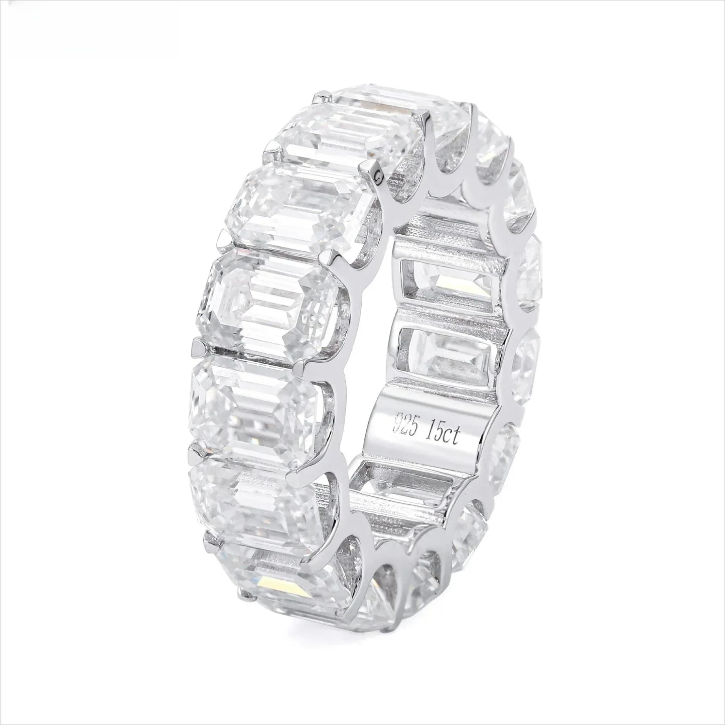 Emerald-Cut D-Color Moissanite Ring | S925 Silver Unisex Iced Out Hip Hop Jewelry - CaratixJewelry