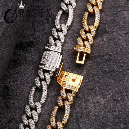 CARÁTIX 3:1 Figaro Link Chain | 3A+ CZ Iced Out Hip Hop Choker Necklace for Men & Women