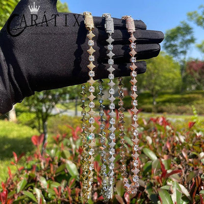 CARÁTIX Star & Round Tennis Chain | 5A+ CZ Iced Out Hip Hop Necklace for Men (Rose Gold Silver)