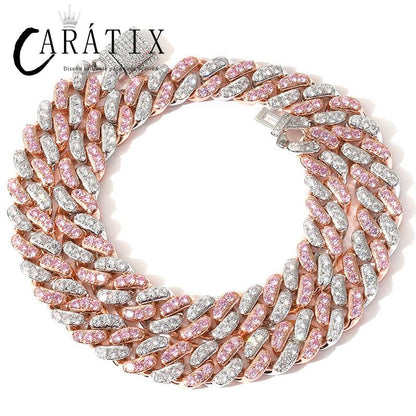 CARÁTIX Pink & White AAA CZ Cuban Link Chain Necklace – Iced Out Round Hip Hop Bling Jewelry for Men & Women | Fashion Choker Gift