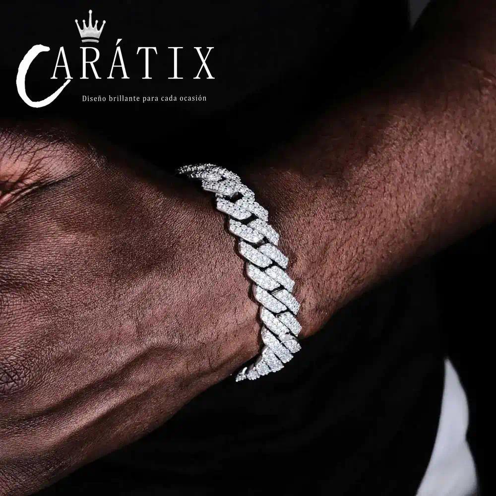 CARÁTIX – 14mm Rhombus Cuban Link Chain Necklace & Bracelet Set | Brass CZ Box Buckle Jewelry for Men