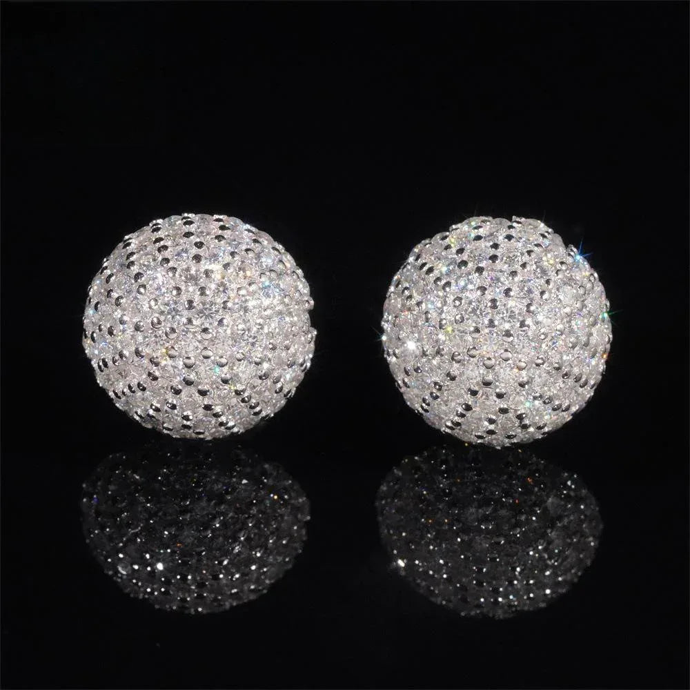 925 Silver Sphere Moissanite Hip Hop Stud Earrings Unisex - CaratixJewelry
