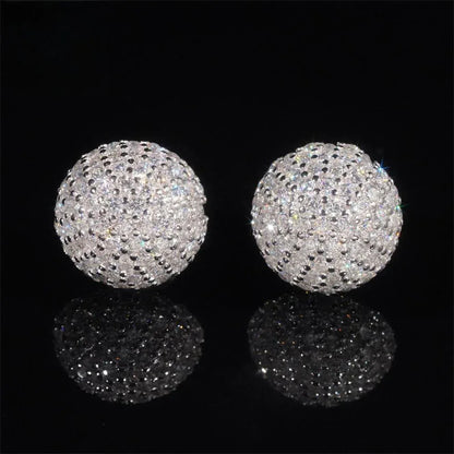 925 Silver Sphere Moissanite Hip Hop Stud Earrings Unisex - CaratixJewelry