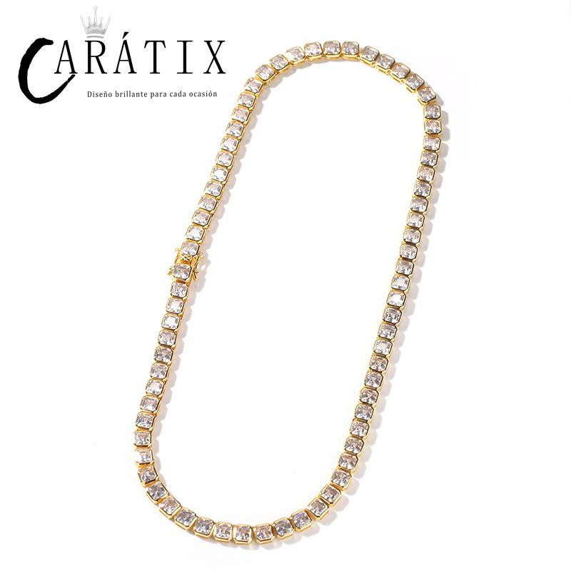 CARÁTIX 1-Row Square Tennis Chain | AAA CZ Iced Out Hip Hop Necklace for Men