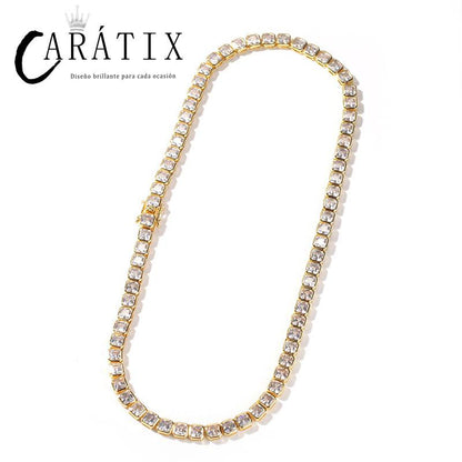 CARÁTIX 1-Row Square Tennis Chain | AAA CZ Iced Out Hip Hop Necklace for Men