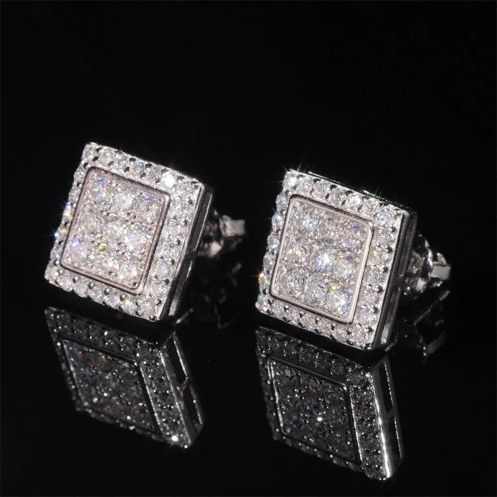 925 Silver Square Moissanite Stud Earrings Unisex Couple Style - CaratixJewelry