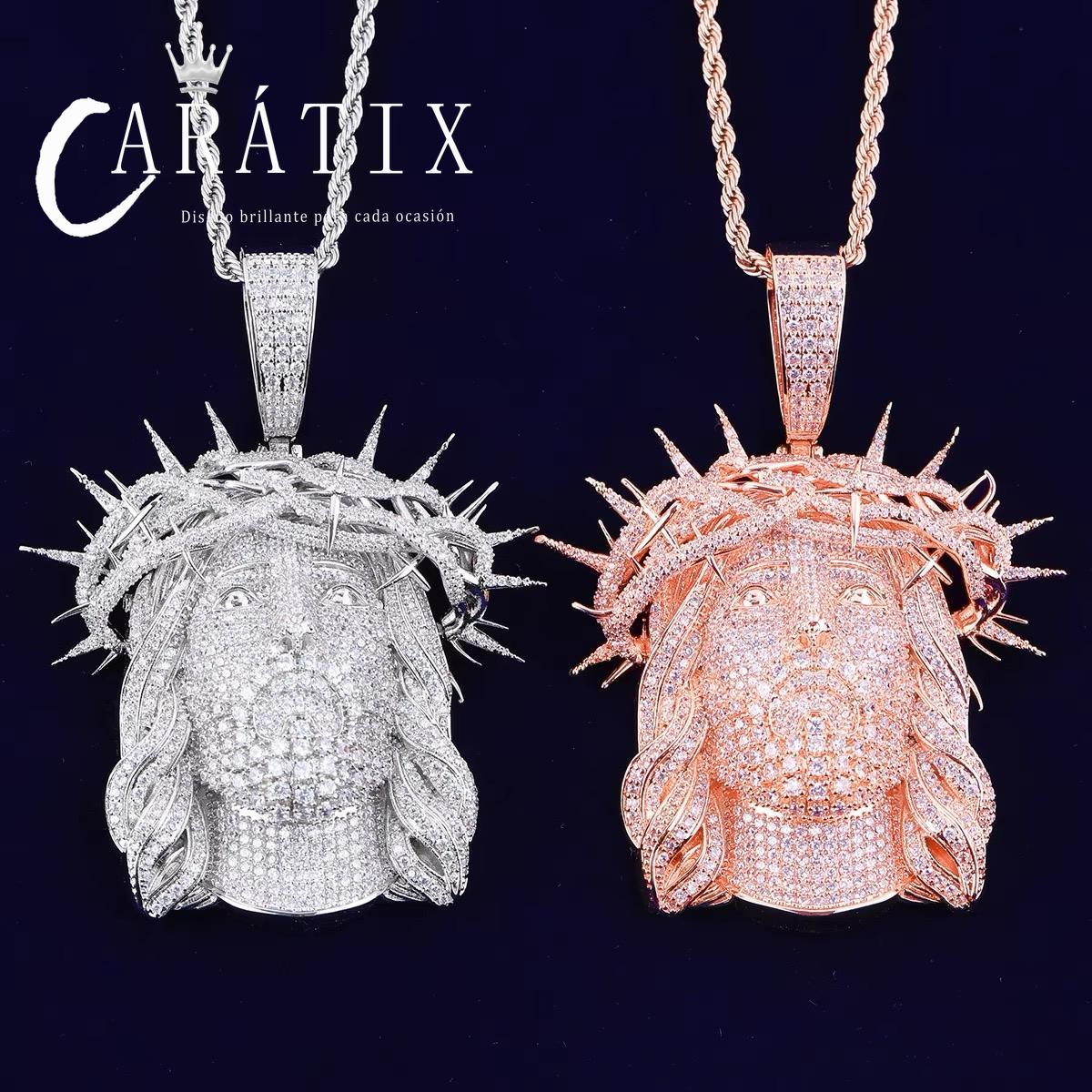 CARÁTIX -Iced Out Ratten Jesus Necklace Pendant for Men Prong Setting Hip Hop Jewelry Valentine's Day Gift for Men & Girls & Boys Mothers' Day Gift #Springtok