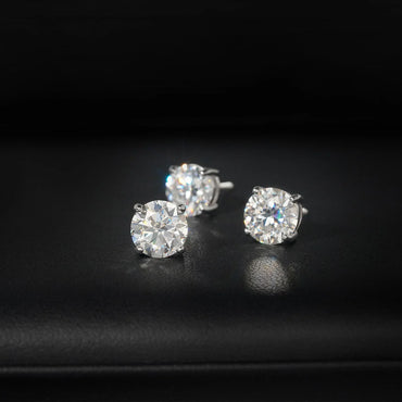 Silver Tone Four Prong 0.10ct 0.30ct 0.50ct Moissanite Stud Earrings - CaratixJewelry