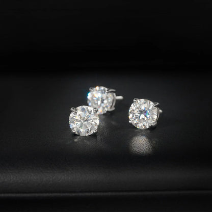 Silver Tone Four Prong 0.10ct 0.30ct 0.50ct Moissanite Stud Earrings - CaratixJewelry