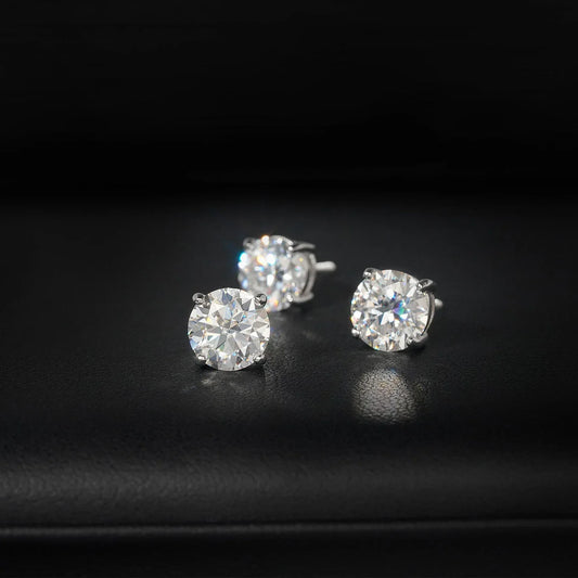 Silver Tone Four Prong 0.10ct 0.30ct 0.50ct Moissanite Stud Earrings - CaratixJewelry