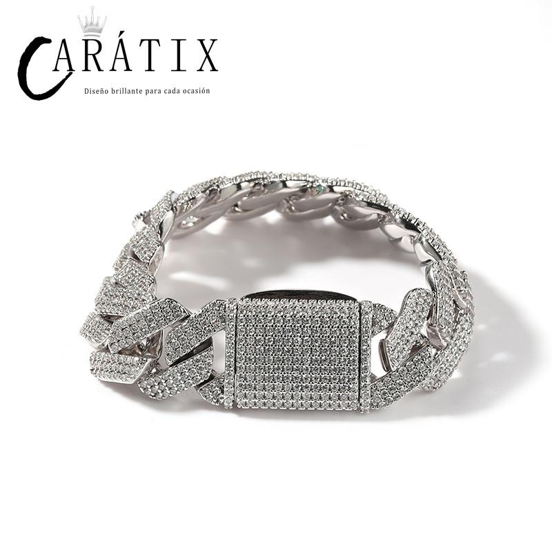 CARÁTIX 20mm 3-Row Square Cuban Link Chain Necklace – CZ Iced Out Heavy Hip Hop Bling Jewelry for Men | Rapper Gift