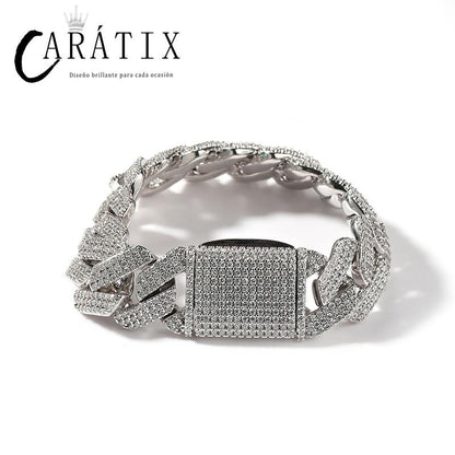 CARÁTIX 20mm 3-Row Square Cuban Link Chain Necklace – CZ Iced Out Heavy Hip Hop Bling Jewelry for Men | Rapper Gift