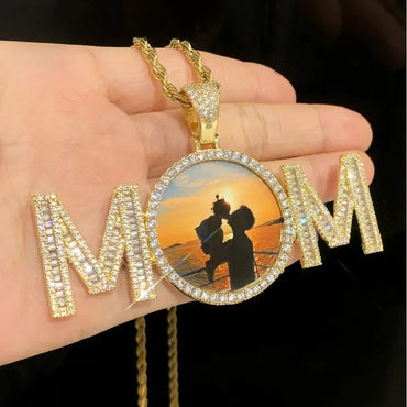 Photo Frame Epoxy Pendant | DIY Letter Round Custom Picture Hip Hop Necklace - CaratixJewelry