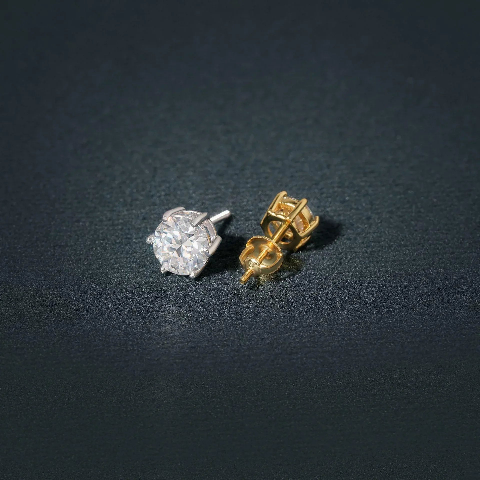 Classic 925 Silver Six Prong Round Moissanite Stud Earrings - CaratixJewelry