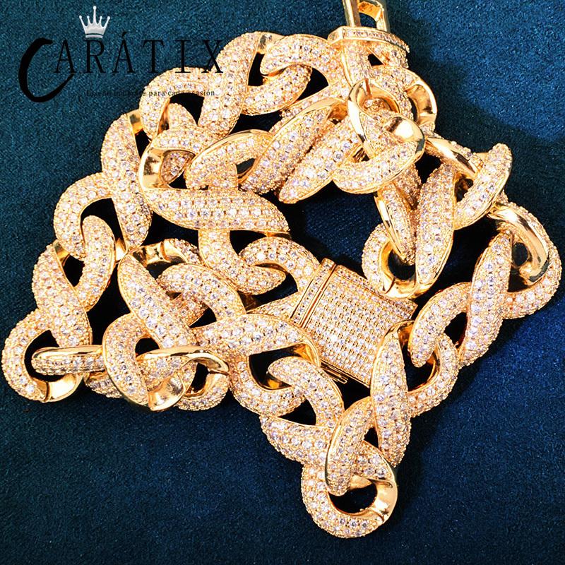 CARÁTIX - 15mm Hip Hop 5A+ CZ Stone Bling Iced Out Infinity Round Cuban Link Chain Necklace for Men Rapper Jewelry Golden Silver Color Valentine's Day Gift for Men & Girls & Boys Mothers' Day Gift #Springtok