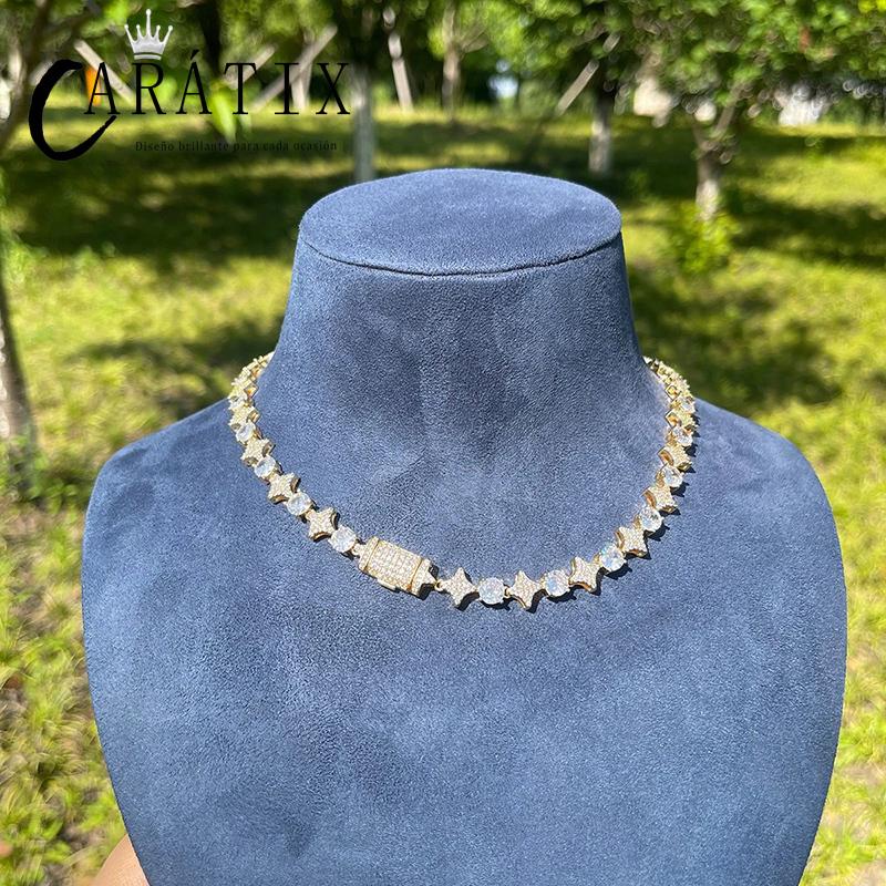 CARÁTIX Star & Round Tennis Chain | 5A+ CZ Iced Out Hip Hop Necklace for Men (Rose Gold Silver)