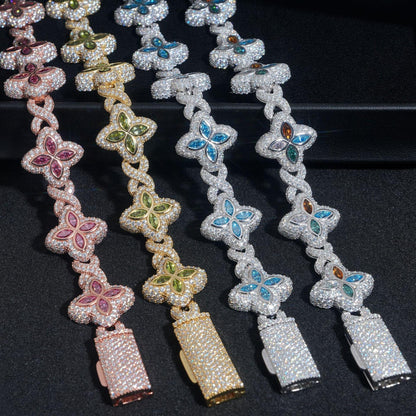 Four-Leaf Clover Bracelet – S925 Sterling Silver Colorful Marquise-Cut Moissanite Luxury Jewelry - CaratixJewelry