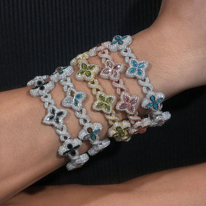 Four-Leaf Clover Bracelet – S925 Sterling Silver Colorful Marquise-Cut Moissanite Luxury Jewelry - CaratixJewelry