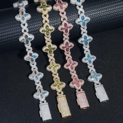 Four-Leaf Clover Bracelet – S925 Sterling Silver Colorful Marquise-Cut Moissanite Luxury Jewelry - CaratixJewelry