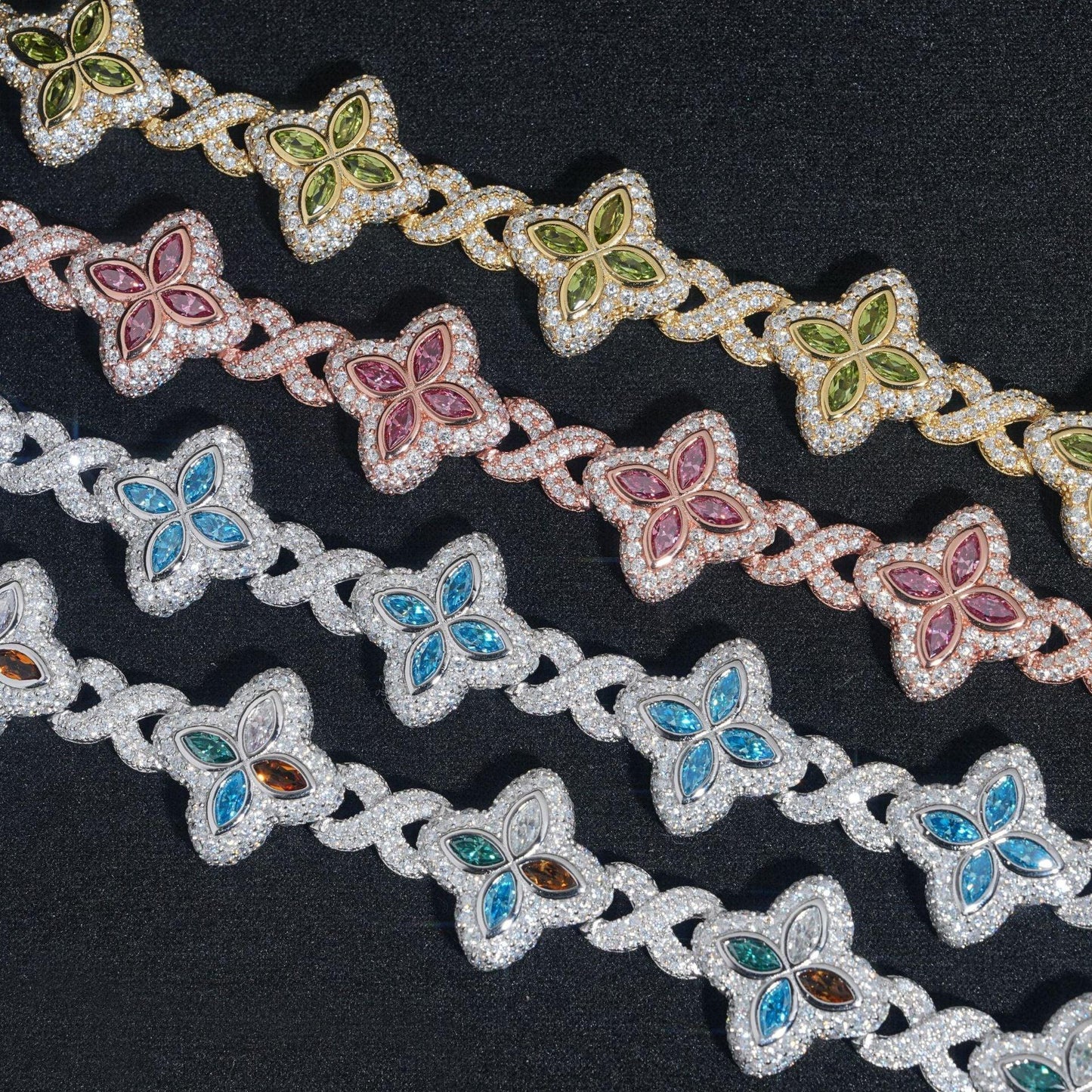 Four-Leaf Clover Bracelet – S925 Sterling Silver Colorful Marquise-Cut Moissanite Luxury Jewelry - CaratixJewelry