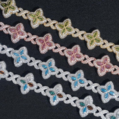 Four-Leaf Clover Bracelet – S925 Sterling Silver Colorful Marquise-Cut Moissanite Luxury Jewelry - CaratixJewelry