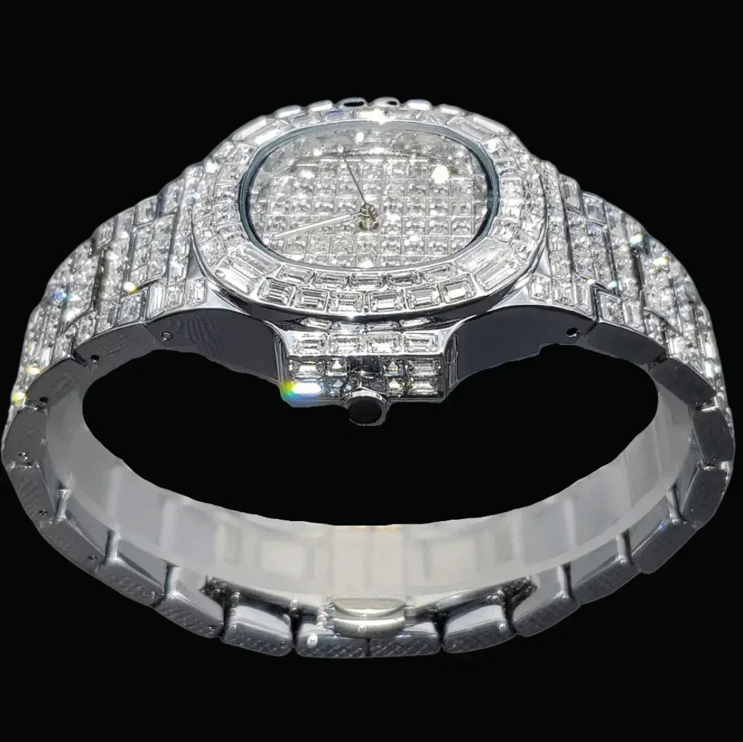 Fully Lab Iced Out Watch – Luxury Hip Hop Timepiece - CaratixJewelry