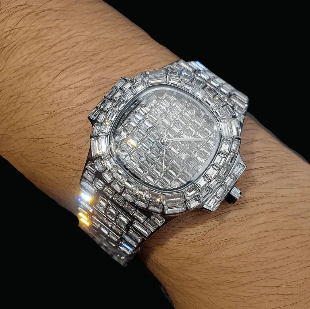Fully Lab Iced Out Watch – Luxury Hip Hop Timepiece - CaratixJewelry