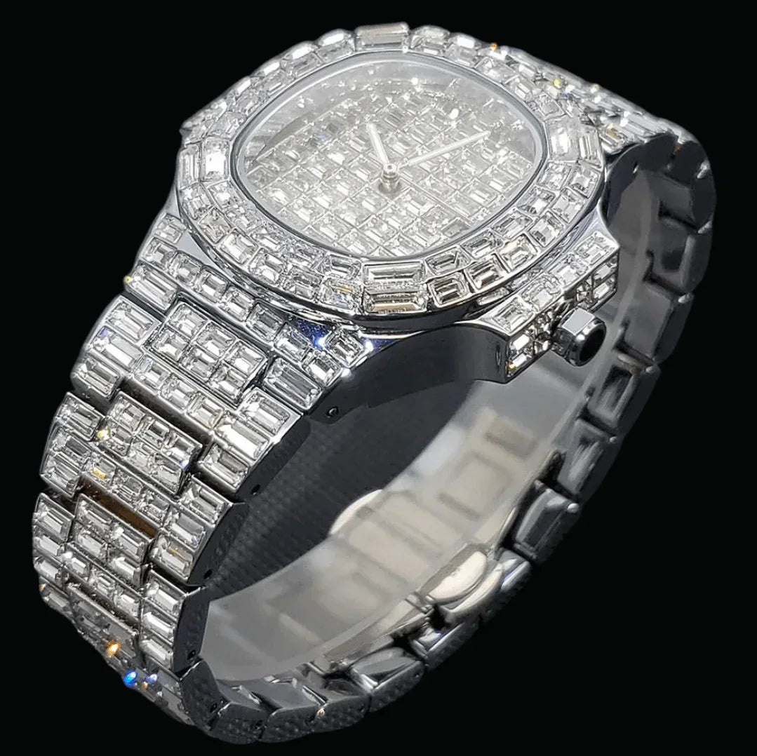 Fully Lab Iced Out Watch – Luxury Hip Hop Timepiece - CaratixJewelry