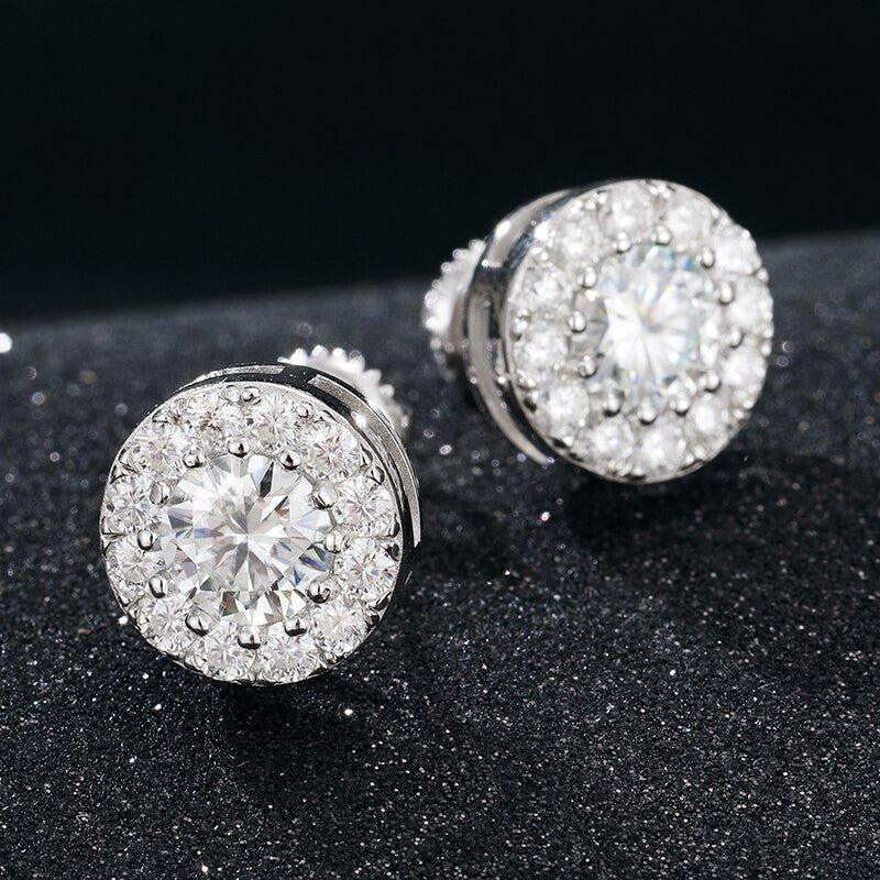 Genuine VVS 925 Sterling Silver Iced Round Stud Earrings - CaratixJewelry