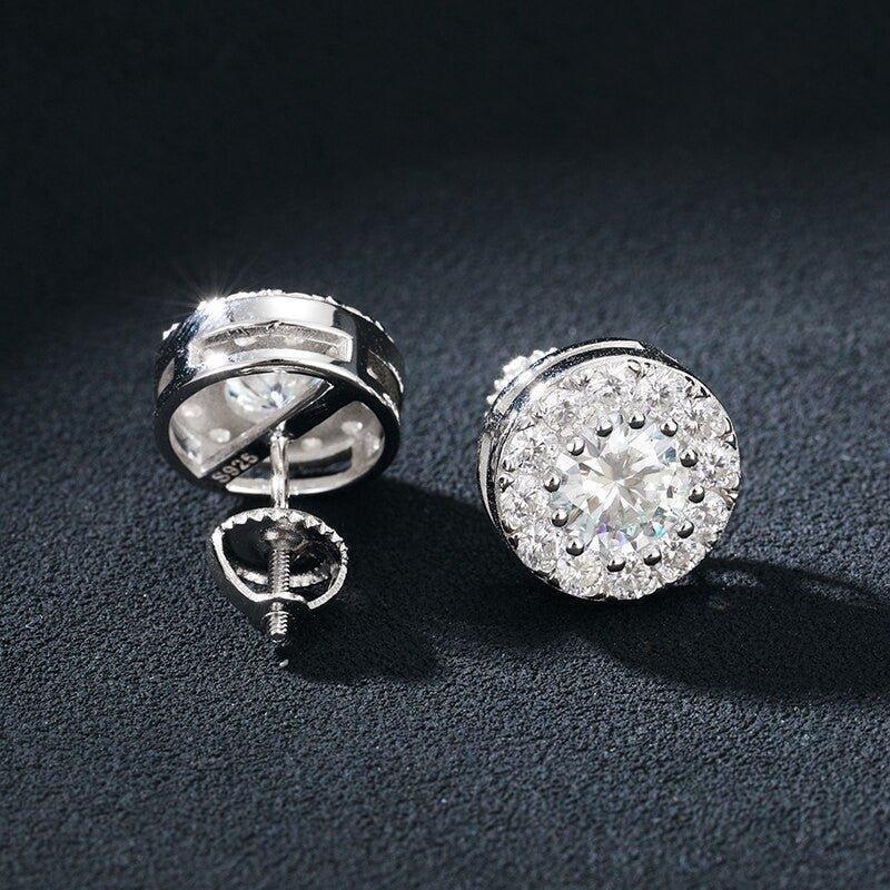 Genuine VVS 925 Sterling Silver Iced Round Stud Earrings - CaratixJewelry