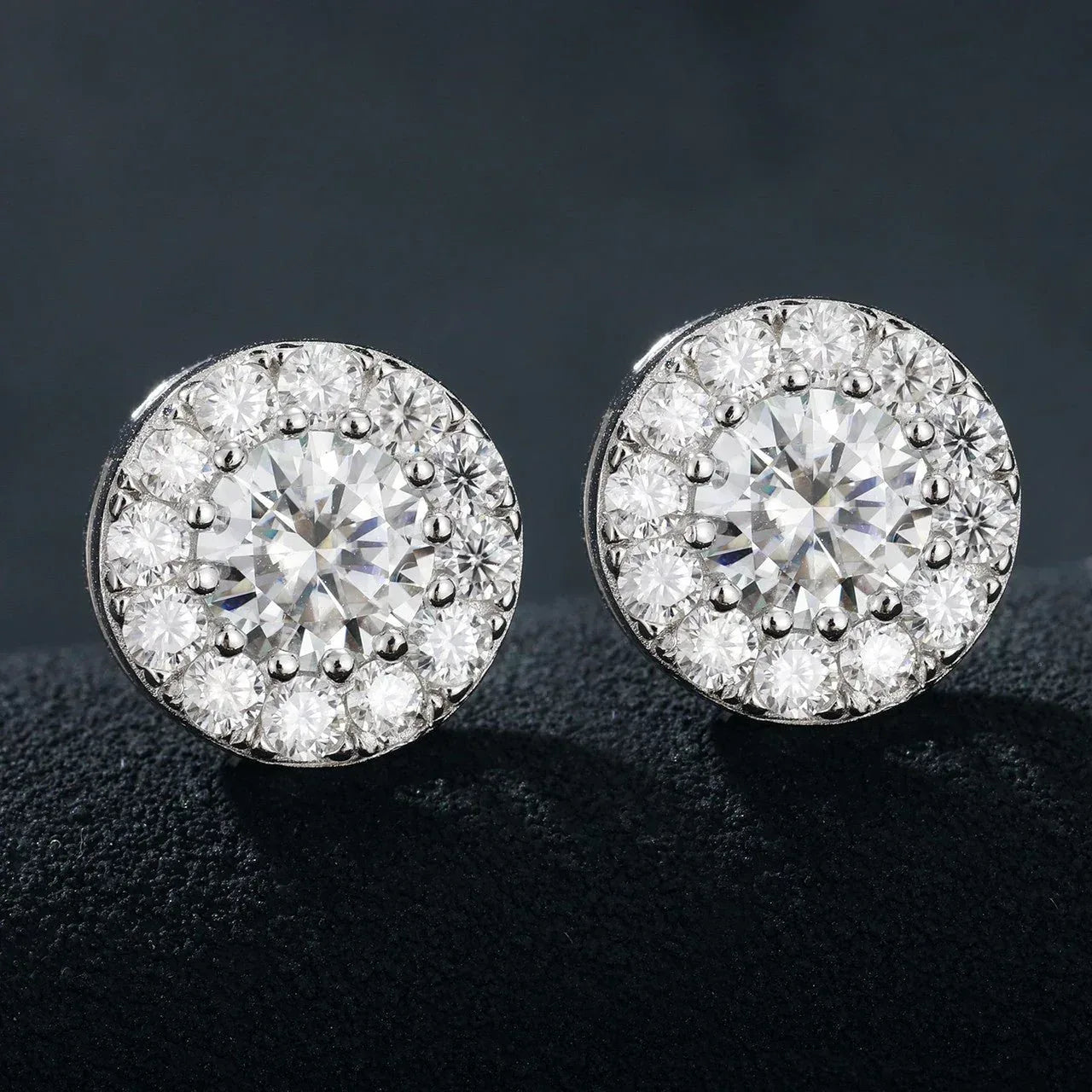 Genuine VVS 925 Sterling Silver Iced Round Stud Earrings - CaratixJewelry