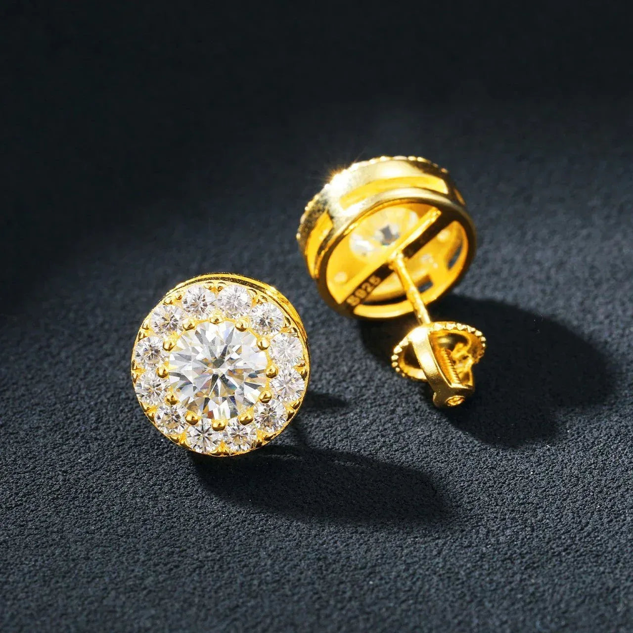 Genuine VVS 925 Sterling Silver Iced Round Stud Earrings - CaratixJewelry