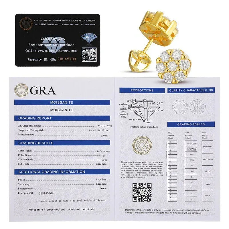 Genuine VVS Lab Burst Hip Hop 14k Gold Over Silver Earrings - CaratixJewelry