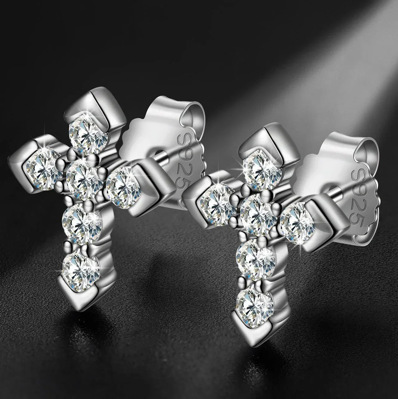 VVS Lab Solid Sterling Silver Arrow Cross Flooded Ice Earrings - CaratixJewelry