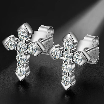 VVS Lab Solid Sterling Silver Arrow Cross Flooded Ice Earrings - CaratixJewelry