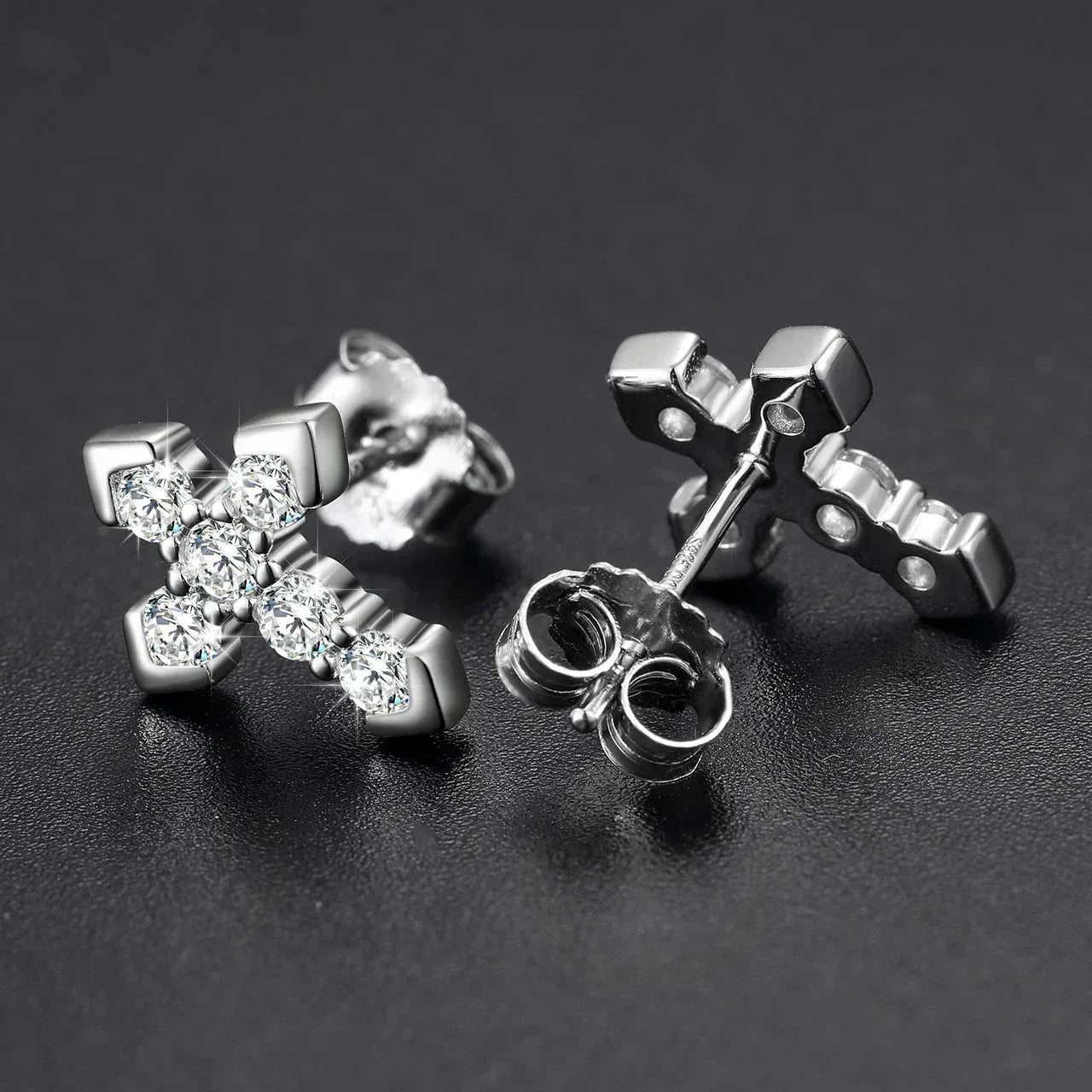 VVS Lab Solid Sterling Silver Arrow Cross Flooded Ice Earrings - CaratixJewelry