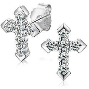VVS Lab Solid Sterling Silver Arrow Cross Flooded Ice Earrings - CaratixJewelry
