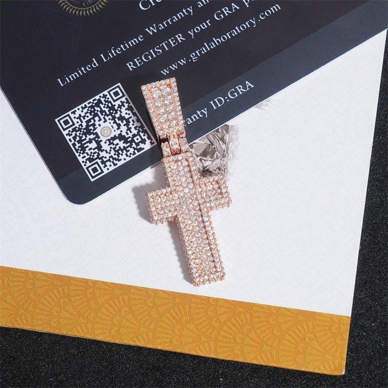 Gold-Plated Iced-Out Moissanite Cross Pendant – Full Pave Sterling Silver Hip Hop Streetwear Jewelry - CaratixJewelry